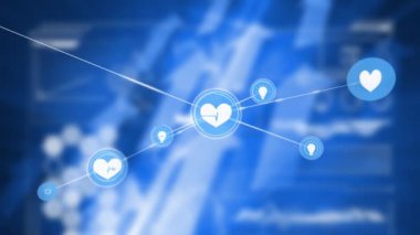 Animation of network of connections and arrows over blue background. Global business and digital interface concept, digitally generated video.