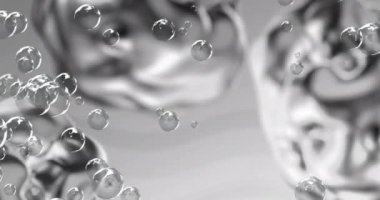 Animation of shapes and bubbles over moving gray background. Abstract background and pattern concept digitally generated video.