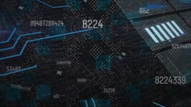 Siyah arkaplan üzerinde veri işleme animasyonu. küresel iş ve dijital arayüz kavramı dijital olarak oluşturulmuş video.