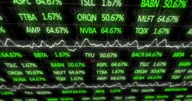 Şebeke üzerinde finansal veri işleme animasyonu. Küresel iş, finans, bilgisayar ve veri işleme kavramı dijital olarak oluşturulmuş video.