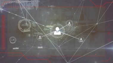 Animation of network of connections over cityscape and data processing. Global business and digital interface concept digitally generated video.