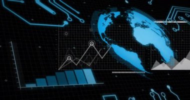 Siyah arkaplan üzerinde veri işleme animasyonu. küresel iş ve dijital arayüz kavramı dijital olarak oluşturulmuş video.