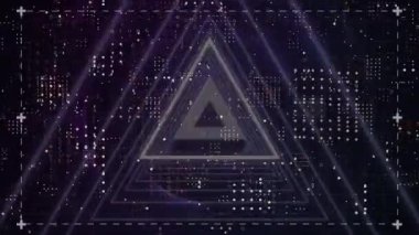 Animation of triangles and data processing over grid. Global business, finance, computing and data processing concept digitally generated video.