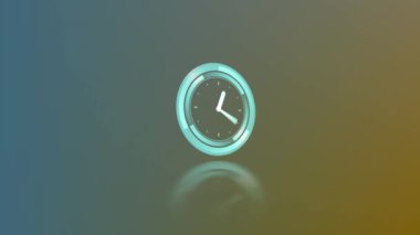 Animation of clock moving fast kaleidoscopic particles and snowflakes icons with snow ball. Global business travel and productivity concept digitally generated video.