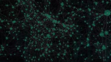 Animation of connected dots with lines and abstract patterns over black background. Digitally generated, hologram, illustration, vector, design, texture and communication concept.