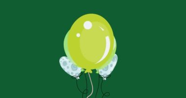 Animation of congratulations text over colorful balloons on green background. Celebration and party concept digitally generated video.