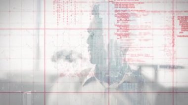 Animation of data processing over caucasian man. Global connections, business, finance, computing and data processing concept digitally generated video.