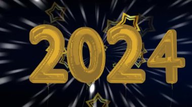 Animation of 2024 text over stars and light trails on black background. Celebration and party concept digitally generated video.