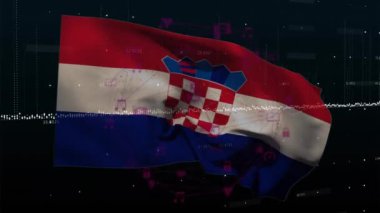 Animation of financial data processing over flag of croatia. Global business, finance, computing and data processing concept digitally generated video.