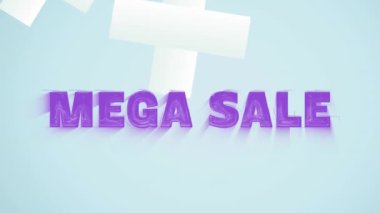 Animation of mega sale text and shapes on blue background. Abstract background and pattern concept digitally generated video.