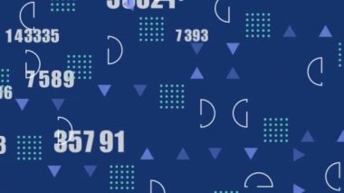 Animation of data processing over numbers and blue background. Global online security, business, finance, computing and data processing concept digitally generated video.