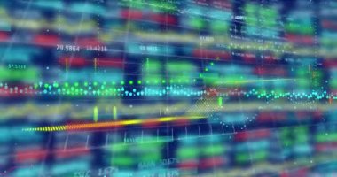 Siyah arka planda finansal veri işleme animasyonu. Küresel iş, finans ve dijital arayüz kavramı dijital olarak oluşturulmuş video.