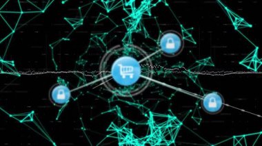 Şekiller üzerinden bağlantı ağının animasyonu. Küresel iş ve dijital arayüz kavramı dijital olarak oluşturulmuş video.