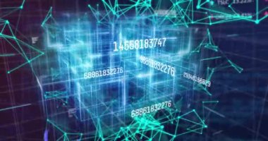 Siyah arkaplanda veri işleme ve bağlantı ağının animasyonu. Küresel teknoloji, bilgisayar ve dijital arayüz kavramı dijital olarak oluşturulmuş video.