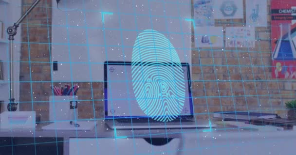 Animation Data Processing Biometric Fingerprint Padlocks Laptop Global Online Security — Stock video