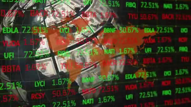 Animation Globe Formed American Dollar Bills Financial Data Processing Global — Stockvideo