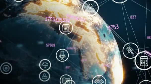 Animation Network Connections Icons Globe Global Business Finance Computing Data — Wideo stockowe