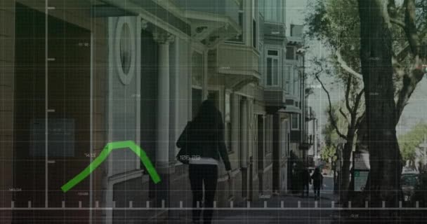 Animation Financial Data Processing Diverse People Walking Street Global Lifestyle — Stockvideo