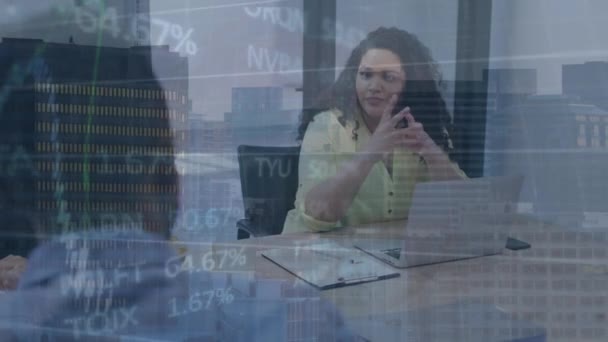 Animatie Van Verwerking Van Financiële Gegevens Diverse Zakenmensen Functie Global — Stockvideo