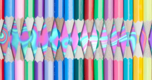 Animation Colourful Pencils Pink Liquid Background Art Culture Pattern Concept — Vídeo de Stock