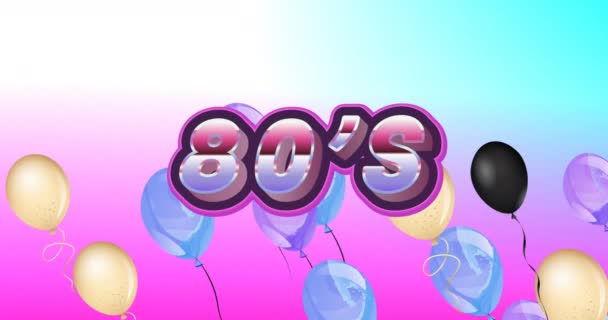 Animation Text Colorful Balloons Purple Background Celebration Party Concept Digitally — Wideo stockowe