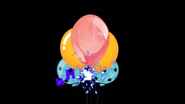 Animation Happy Birthday Text Colorful Balloons Black Background Celebration Party — Video Stock