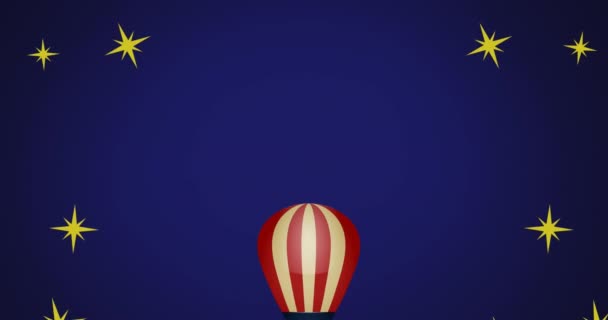 蓝色背景的恒星上空热气球的动画 庆祝和党的概念数字生成视频 — 图库视频影像