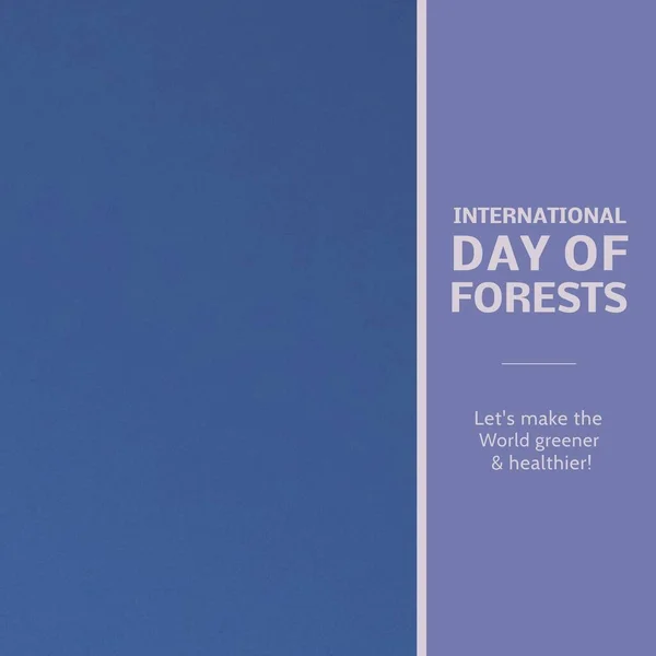 Composition of international day of forests text on blue background. International day of forests and celebration concept digitally generated image.
