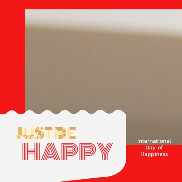 快乐的构成与国际日的幸福文本有着灰色的背景 国际幸福日概念数字生成的图像 — 图库照片