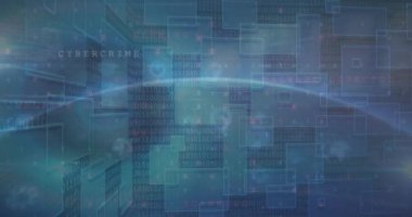 Animation of scope scanning and data processing over globe. Global technology, computing and digital interface concept digitally generated video.