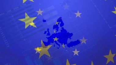 Animation of data processing over eu flag. Global business, patriotism and digital interface concept digitally generated video.