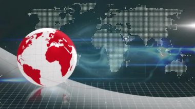 Animation of globe over world map and data processing. Global networks, business, finances, computing and data processing concept digitally generated video.