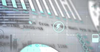 Animation of statistics and financial data processing over grid. Global business, finances and data processing concept digitally generated video.
