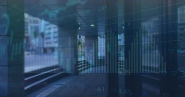 Animation of statistical data processing over time-lapse of city traffic. Business data and analytics technology concept