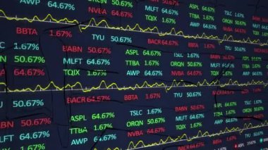 Siyah arka planda finansal veri işleme animasyonu. Küresel iş, finans ve dijital arayüz kavramı dijital olarak oluşturulmuş video.