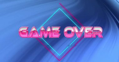 Animation of game over text over rhombuses against blue background. Digitally generated, hologram, shape, illustration, illuminated, video game, arcade and art concept.