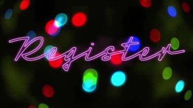 Animation of register text over lens flare against abstract background. Digitally generated, hologram, illustration, illuminated, push button and technology concept.