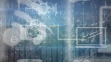 Animation of network of connections and data processing over computer servers. Global business, finance, computing and data processing concept digitally generated video.