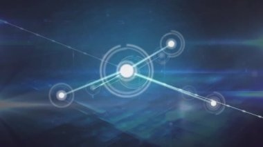 Animation of network of connections with icons and data processing. Global connections, business, finance, computing and data processing concept digitally generated video.