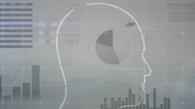 Animation of data processing over head drawing. Global business and digital interface concept digitally generated video.