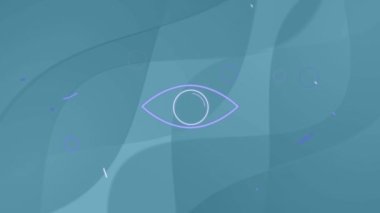 Animation of lines moving around eye and circles against blue background. Digitally generated, hologram, illustration, anatomy, surveillance, vector, design, abstract and technology concept.