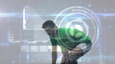 Animation of data processing over caucasian male rugby player. Global sports, connections, computing and data processing concept digitally generated video.