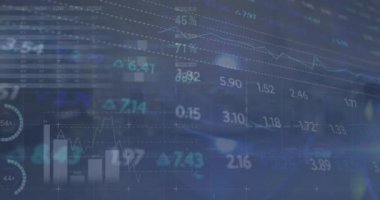 Animation of statistics and financial data processing. Global business, finances, computing and data processing concept digitally generated video.