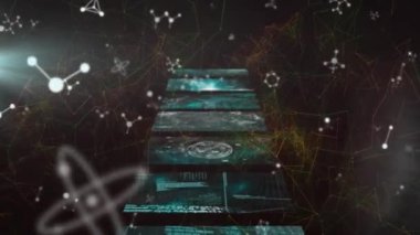 Animation of scientific data processing and network of connections. Global science, networks, computing and data processing concept digitally generated video.