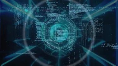 Animation of programming language over globe, graph, bars, map and digital clock. Digitally generated, hologram, globalization, time, coding, machine learning, progress and technology concept.
