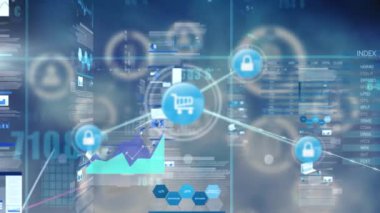Animation of data processing over network of connections. Global business and digital interface concept digitally generated video.