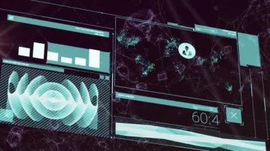 Animation of data processing over network of connections on black background. Global business, finances and digital interface concept digitally generated video.