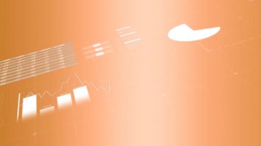 Animation of statistical data processing against orange gradient background. Computer interface and business data technology concept