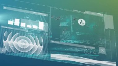 Animation of data processing on green background. Global technology, computing and digital interface concept digitally generated video.