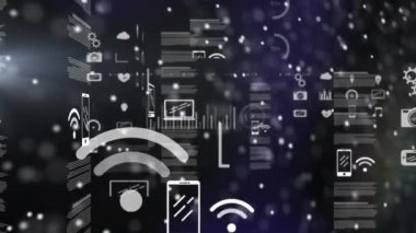 Animation of dna pack text over dna strand and data processing with icons on black background. Global technology, computing and digital interface concept digitally generated video.